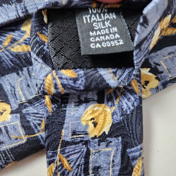 Stefano Conti 100% Italian Silk Tie – Floral Check Blue Yellow – Made in Canada - Picture 5 of 5
